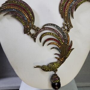 Heidi Daus Rare Vintage Hummingbird Multicolor Statement Necklace